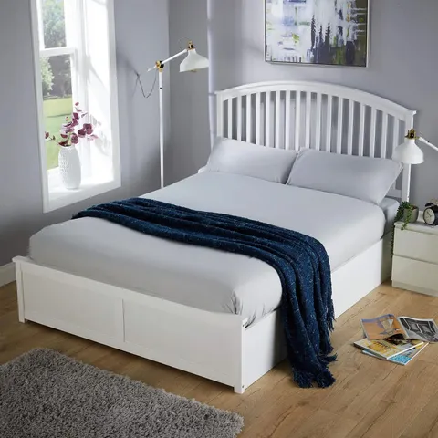 BOXED BARFIELD END-LIFT WHITE OTTOMAN STORAGE BED FRAME // SIZE: 5FT KING (3 BOXES)
