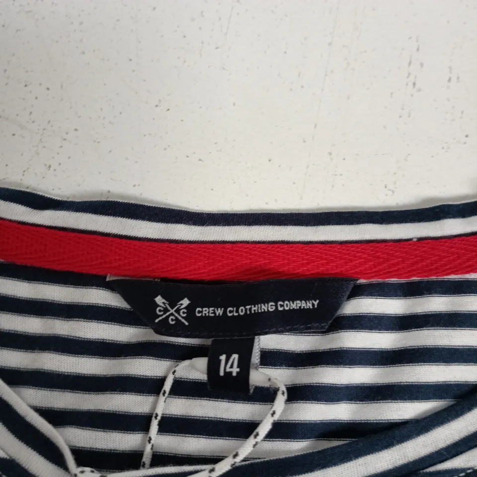 CREW CLOTHING COMPANY STRIPED NAVY & WHITE FLOCK HEART GRAPHIC TEE – UK 14