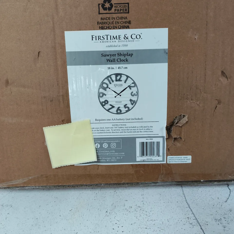 FIRSTTIME & CO. SAWYER SHIPLAP WALL CLOCK – 18 IN (45.7 CM) – BOXED