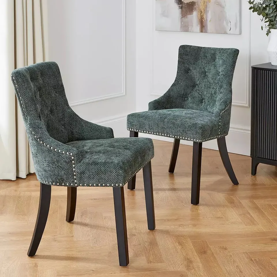 BOXED PAIR OF WARWICK CHUNKY WEAVE DINING CHAIRS IN GREEN/BLACK - COLLECTION ONLY