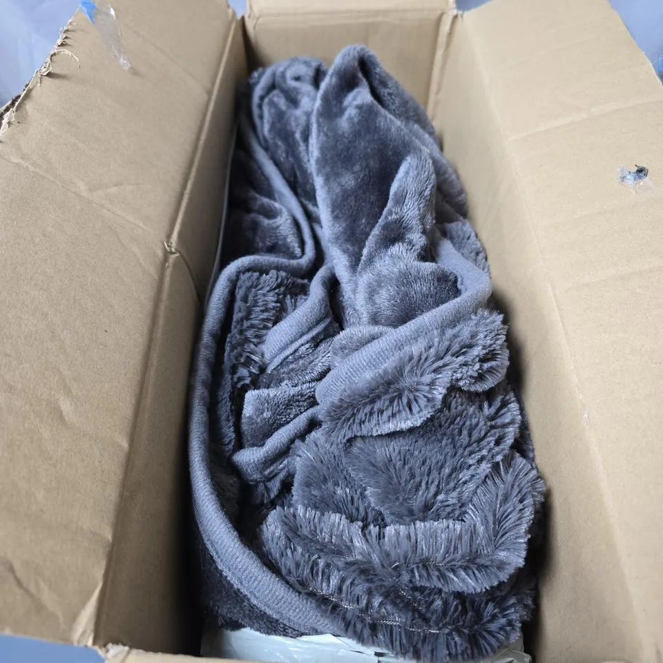 COZEE HOME FAMILY SIZED FAUX FUR & VELVETSOFT HEATED THROW CHARCOAL