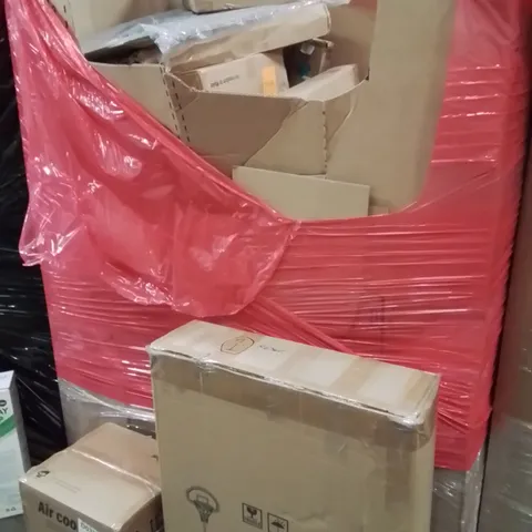 PALLET OF ASSORTED HOUSEHOLD GOODS AND PRODUCTS TO INCLUDE;AIR COOLER,BASKETBALL STAND,CEILING FAN WITH LIGHT