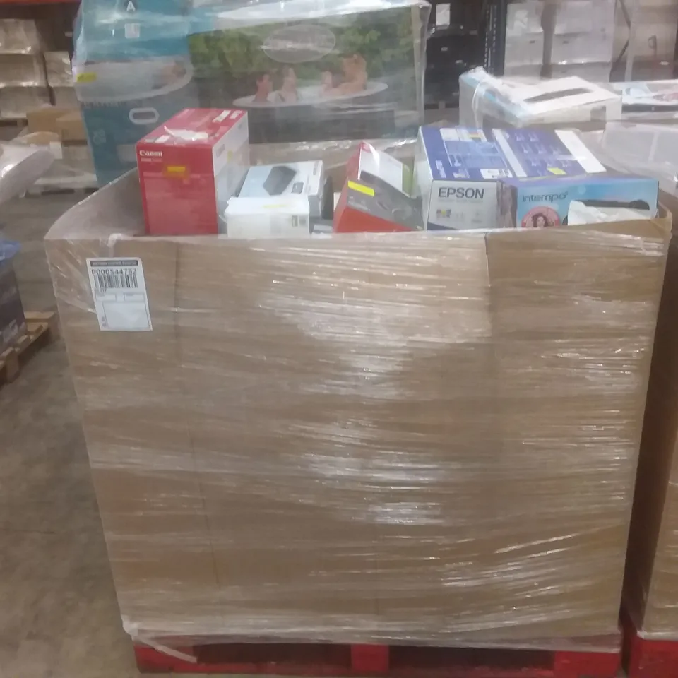 PALLET OF LARGE AMOUNT OF ASSORTED PRODUCTS TO INCLUDE PRINTERS, GAMING HEADSETS, AND AERIALS ETC.
