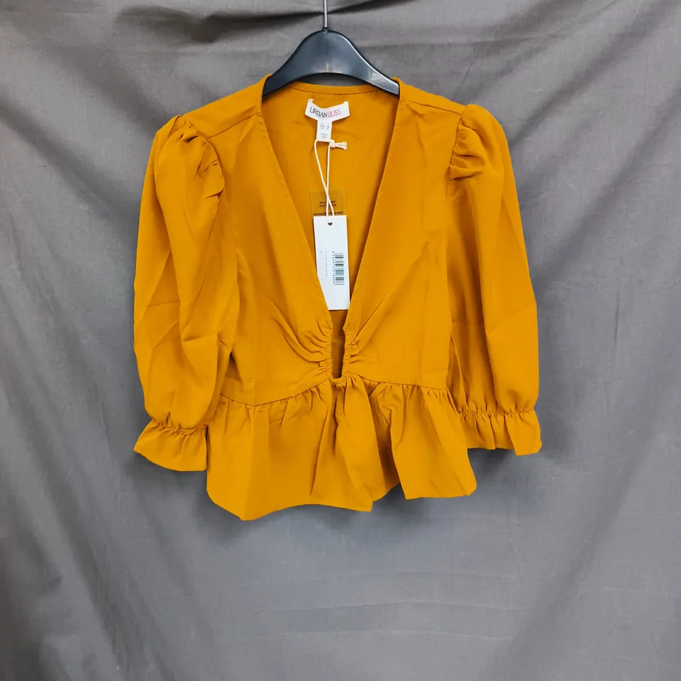 BOX OF APPROXIMATELY 80 URBAN BLISS MUSTARD YELLOW BLOUSE – WOMEN'S TOP - SIZES 10 / 12/ 14