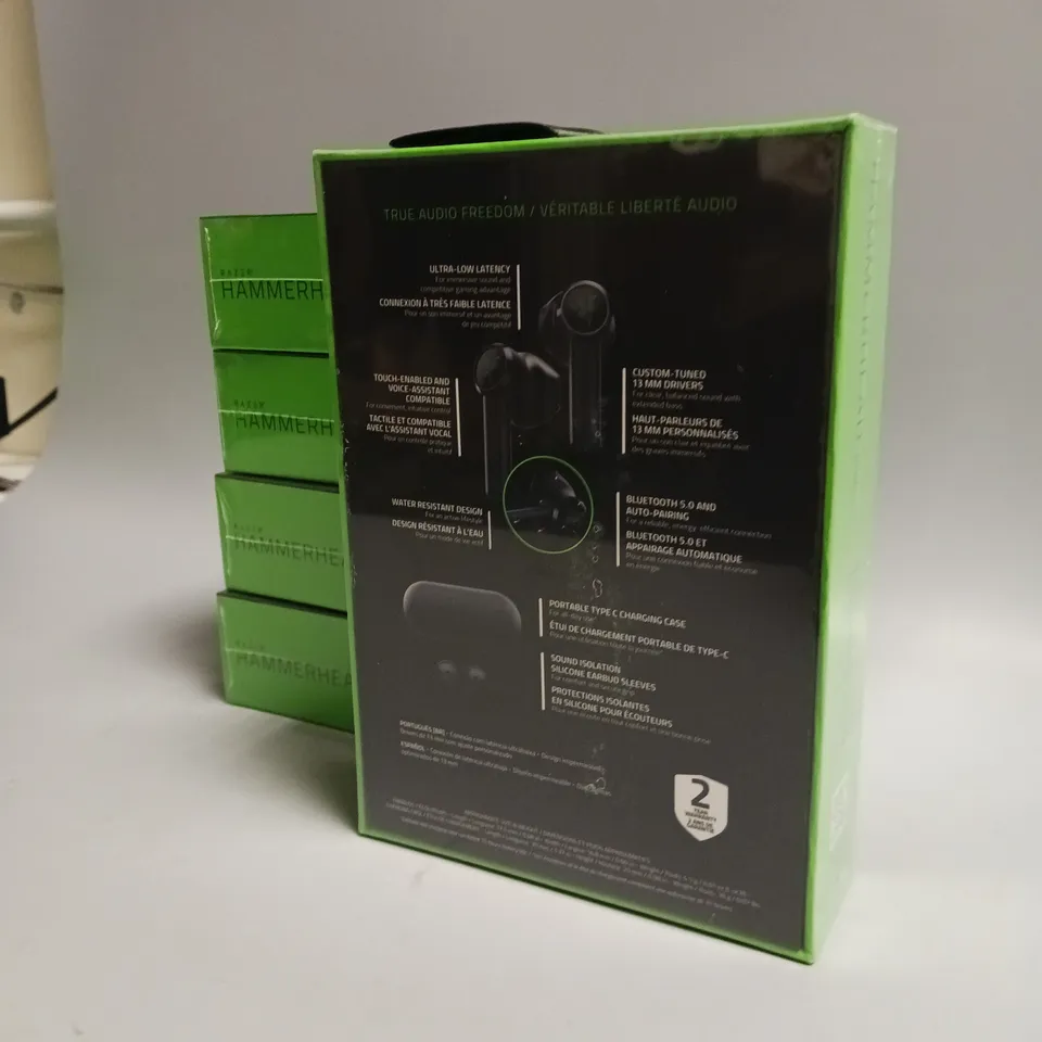LOT OF 5 SEALED RAZER HAMMERHEAD TRUE WIRELESS HEADPHONES IN BLACK AND GREEN