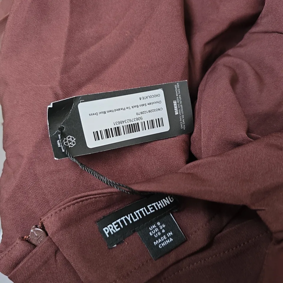 PRETTYLITTLETHING DRESS - MAUVE, SHORT SLEEVE, PLEATED HEM UK 8