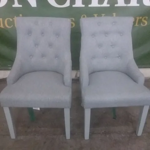 SET OF 2 DESIGNER DUKE LIGHT GREY FABRIC BUTTON BACK DINING CHAIR (WHITEWASHED LEG)