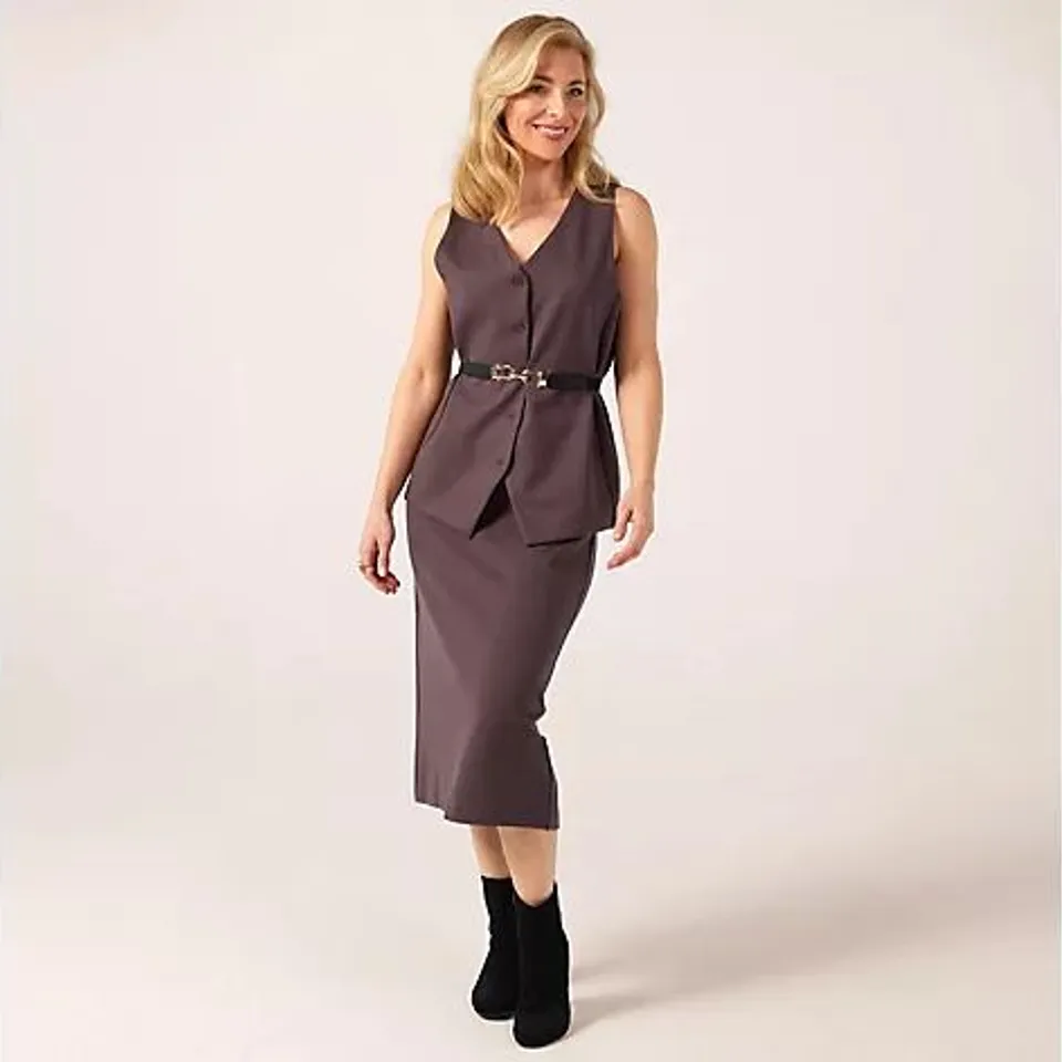 KIM & CO STRETCH PONTE JERSEY BUTTON FRONT WAISTCOAT CHARCOAL EXTRA SMALL