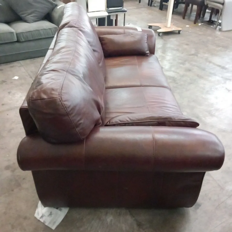 DESIGNER BROWN LEATHER THREE SEATER SOFA