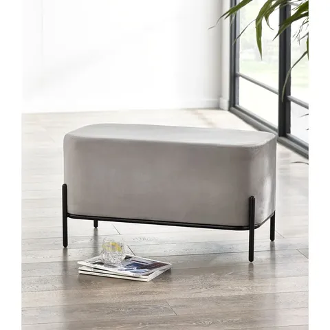 BOXED DINNIA 82cm wide RECTANGULAR OTTOMAN FOOTSTOOL GREY FABRIC