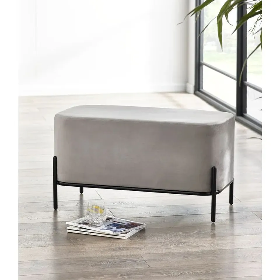 BOXED DINNIA 82cm wide RECTANGULAR OTTOMAN FOOTSTOOL GREY FABRIC 