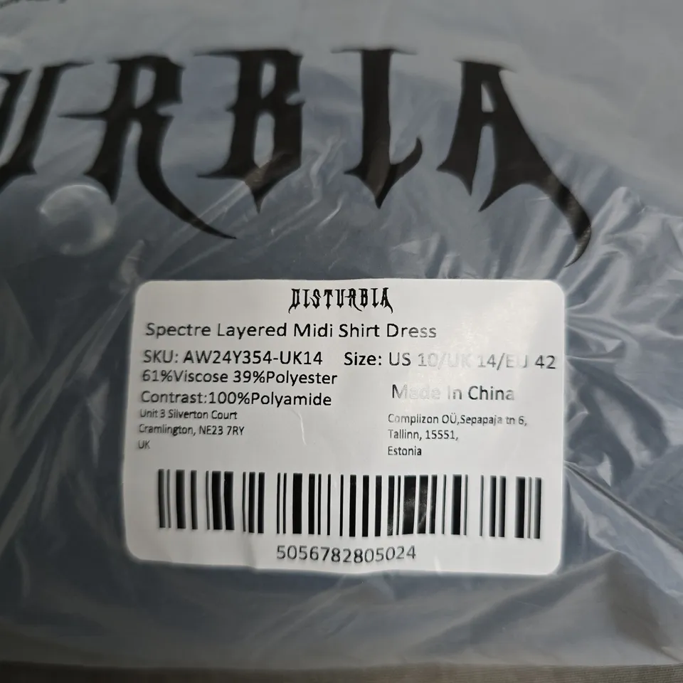 BAGGED DISTURBIA SPECTRE LAYERED MIDI SHIRT DRESS – UK 14