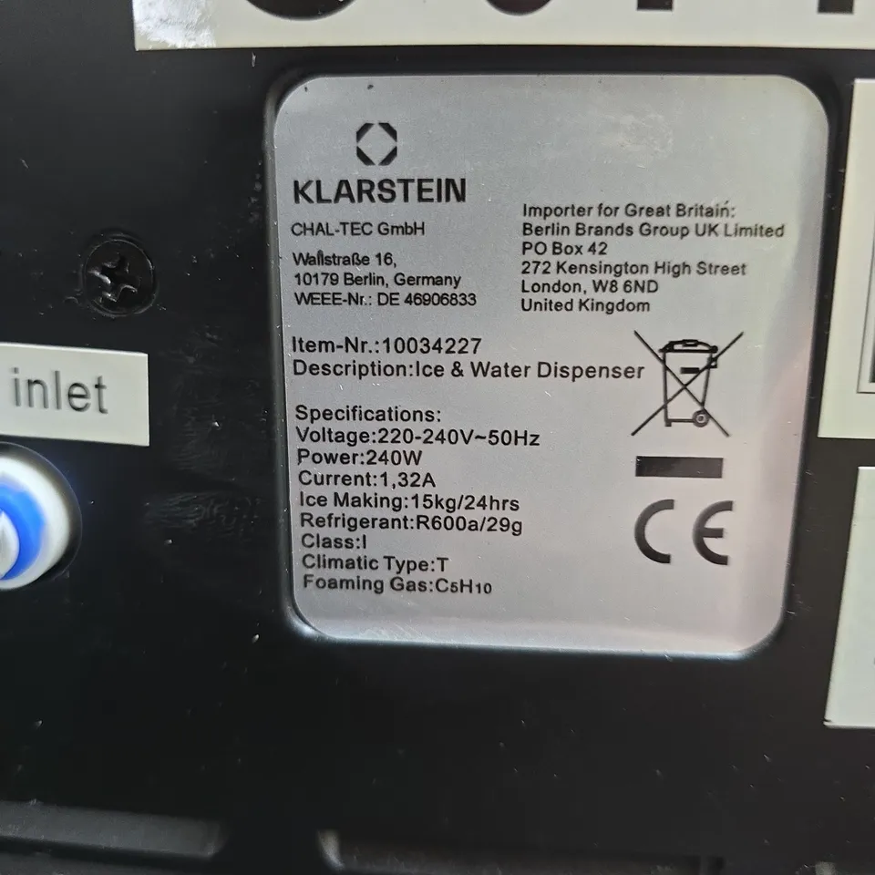 KLARSTEIN ICE & WATER DISPENSER – STAINLESS STEEL, DUAL TAPS