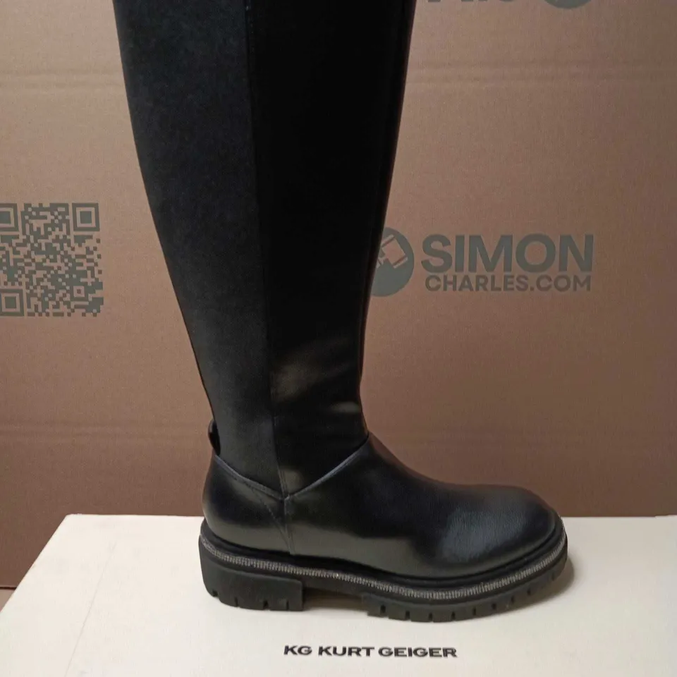 KURT GEIGER TIFF HIGH LEG KNEE-HIGH BOOTS - BLACK PU, UK 6 (EU 39) LADIES