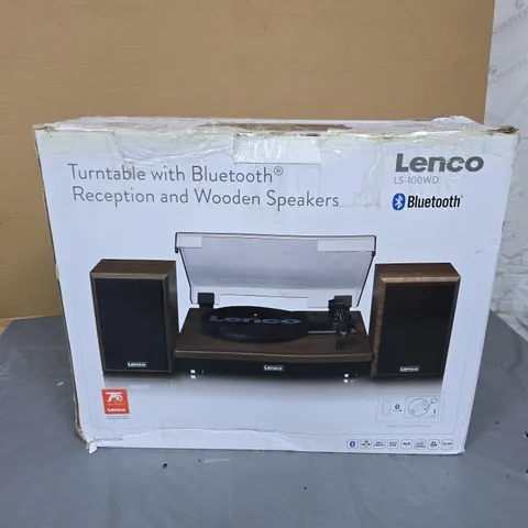 LENCO LS-100WD TURNTABLE WITH BLUETOOTH AND WOODEN SPEAKERS – BOXED
