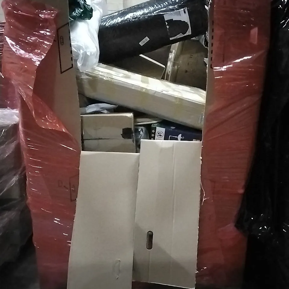 PALLET OF HOUSEHOLD ITEMS TO INCLUDE TOILET SEAT, CHAIR, HORIZONTAL POLE DESK LAMP, INTELLIGENT EYE CARING DESK LAMP AND OTHER ASSORTED ITEMS...