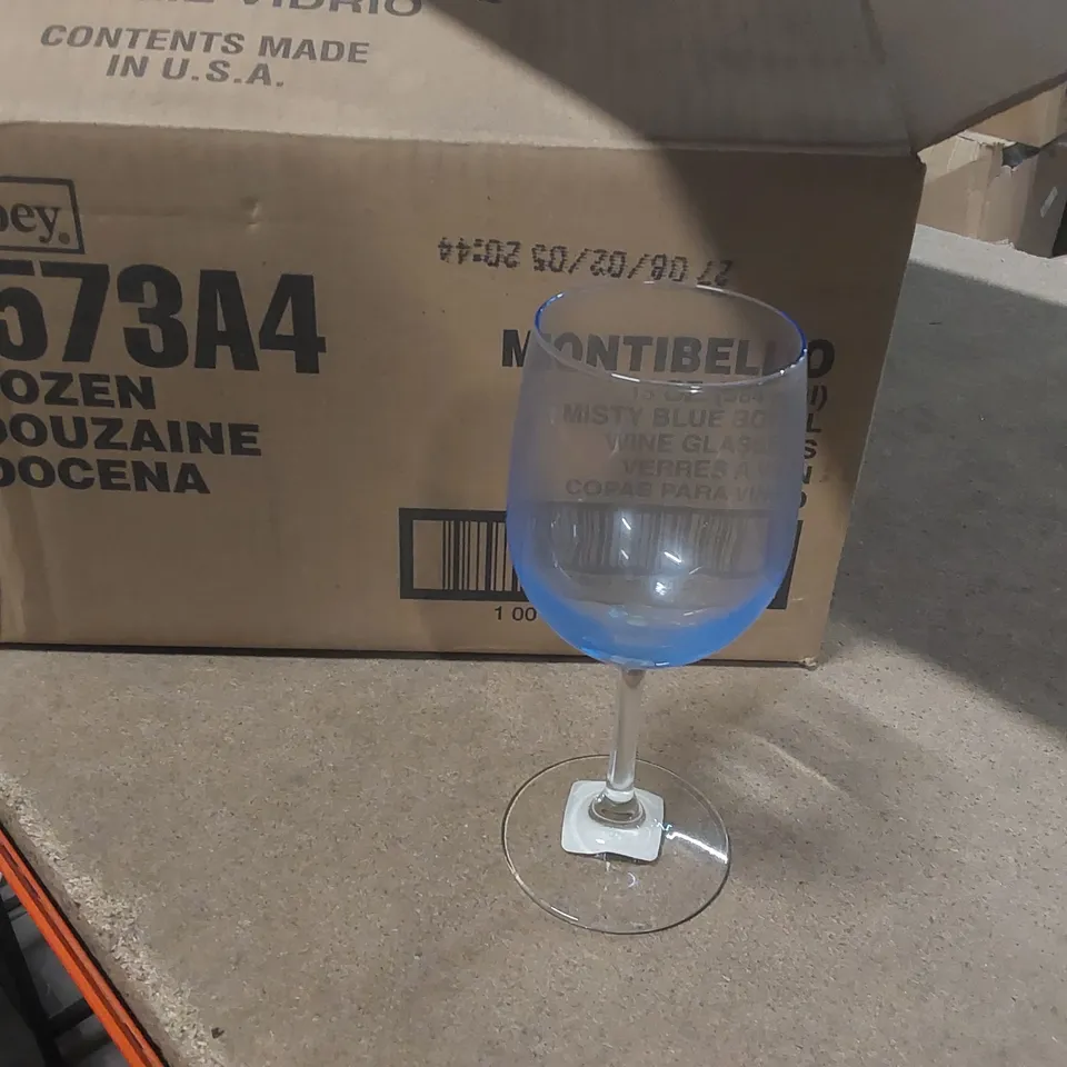 12x BRAND NEW BOXED LIBBEY MONTIBELLO MISTY BLUE BOWL 384ML WINE GLASSES