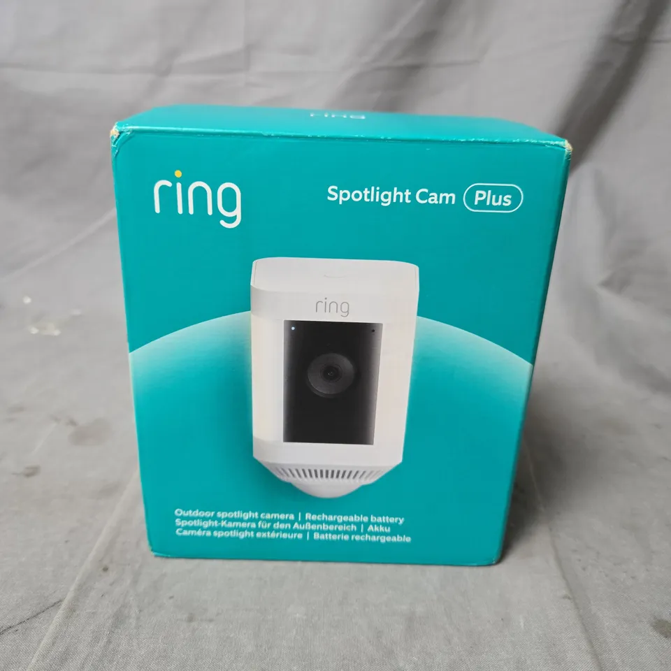 RING SPOTLIGHT CAM PLUS OUTDOOR WIRELESS SECURITY CAMERA – BOXED