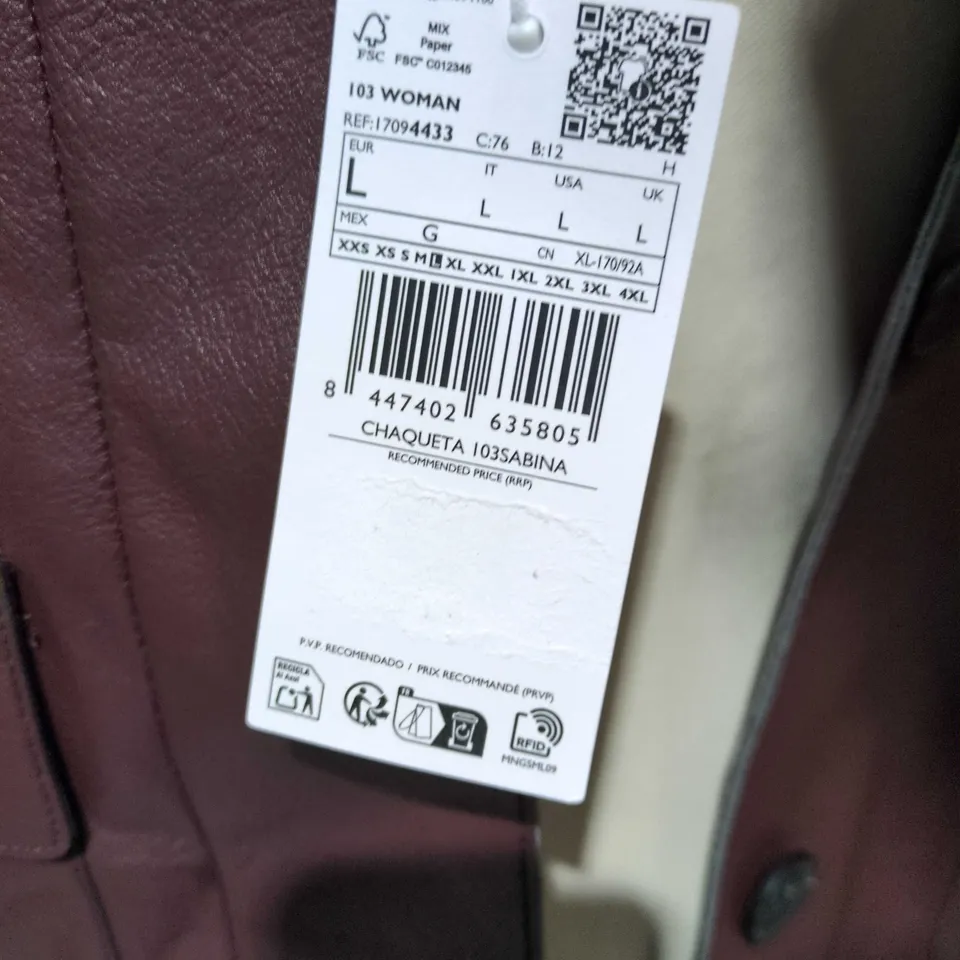MANGO FAUX LEATHER JACKET IN MAROON SIZE UK L