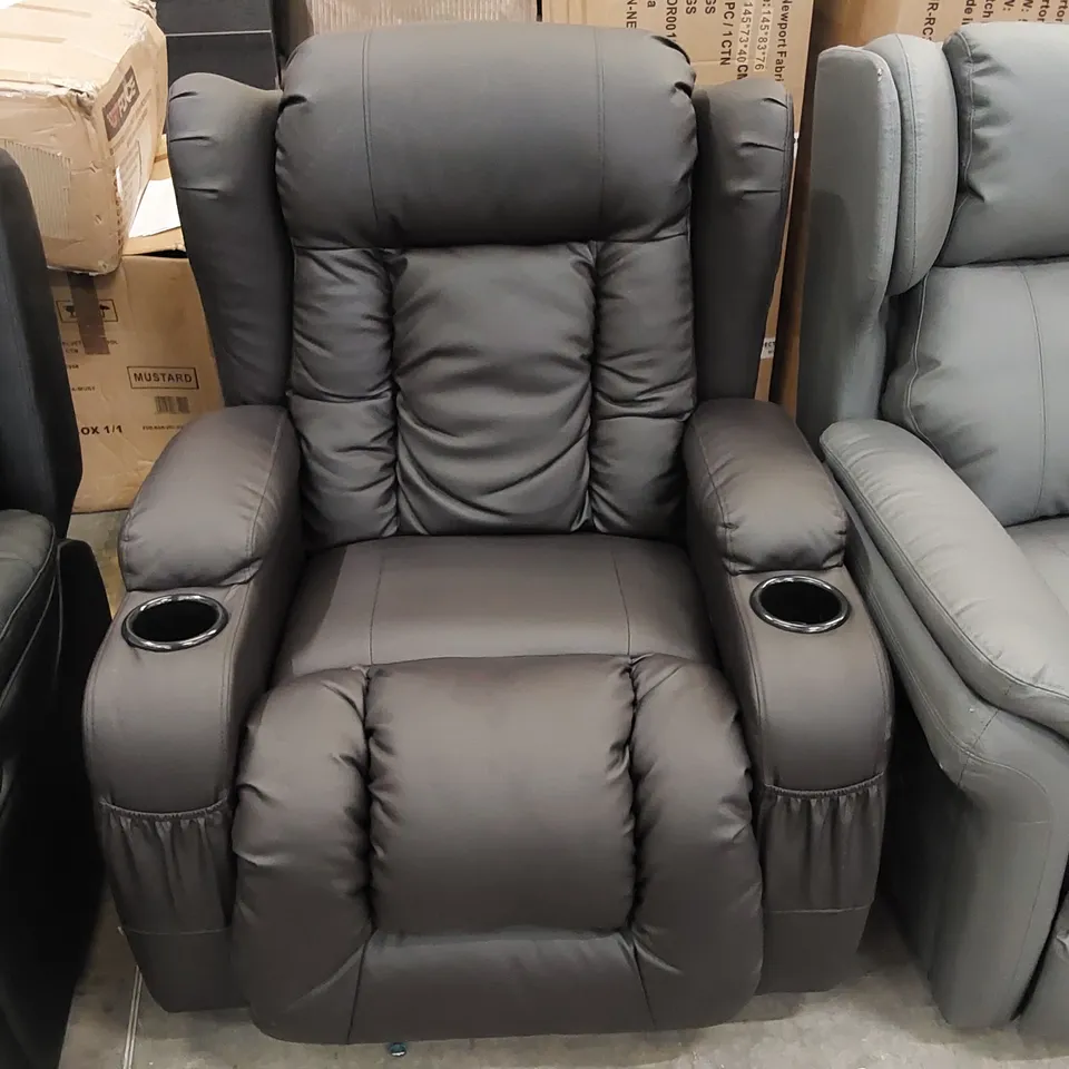 DESIGNER MANUAL RECLINING ROCKING ARMCHAIR WITH CUPHOLDERS IN DARK BROWN