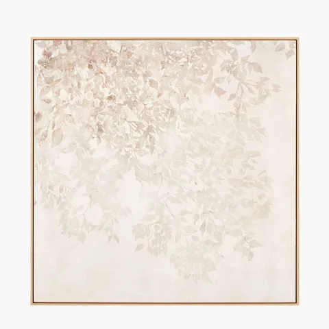 BOXED PACIFIC WHITE AND NATURAL FLORAL SQUARE CANVAS WITH NATURAL FRAME