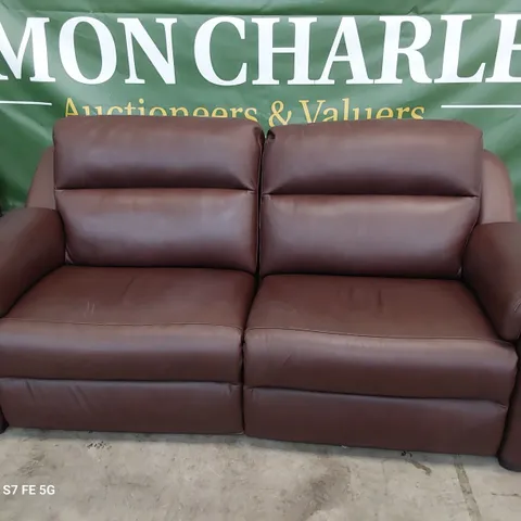 QUALITY ITALIAN DESIGNER POWER RECLINING PARMA THREE SEATER SOFA BROWN LEATHER