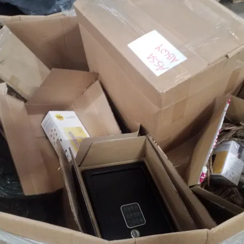 PALLET CONTAINING ASSORTED PRODUCTS INCLUDING YALE DOOR/WINDOW CONTACTS, YALE SMART KEYPAD, YALE LINUS L2 BACKPLATE HANDLE & YALE SAFE