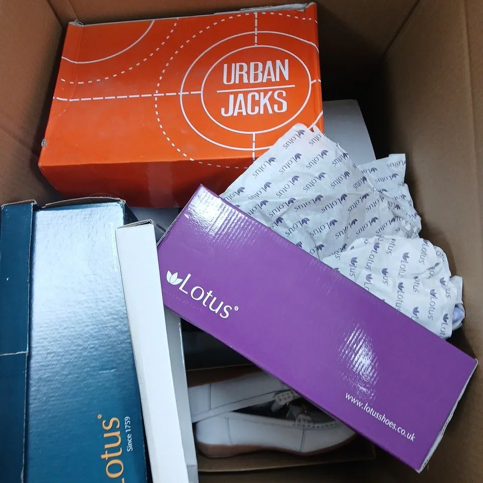 LARGE BOX OF ASSORTED SHOES IN VARIOUS STYLES, COLOUR AND SIZES