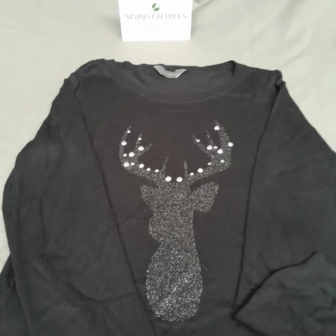 RUTH LANGSFORD LADIES BLACK CHRISTMAS JUMPER SIZE M