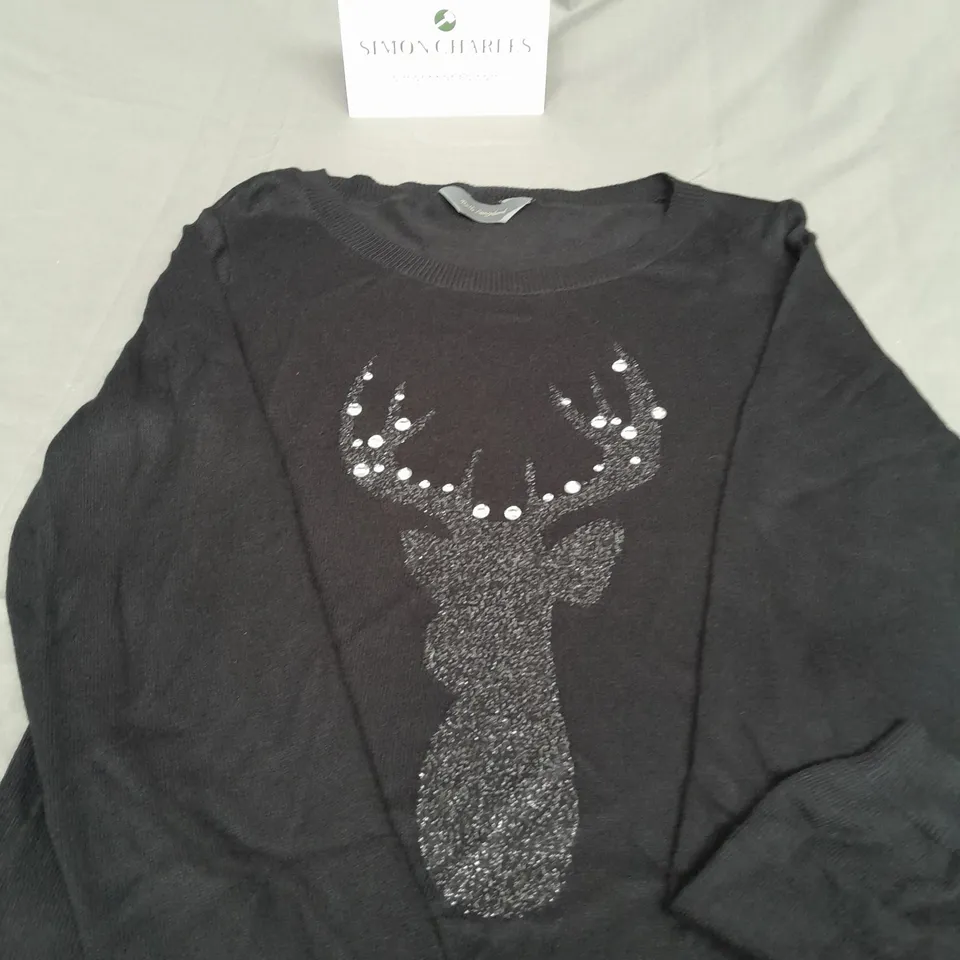 RUTH LANGSFORD LADIES BLACK CHRISTMAS JUMPER SIZE M