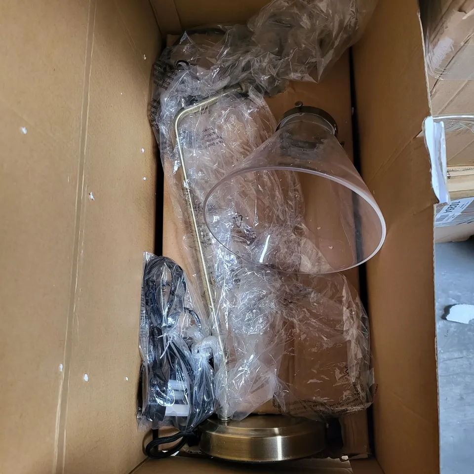DEBENHAMS GOLD EFFECT DESK LIGHT WITH GLASS SHADE