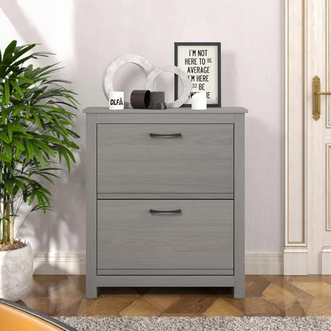 BOXED GALANO LIMESTONE SHOE CABINET - 2 DOOR SHOE STORAGE - DARK GREY