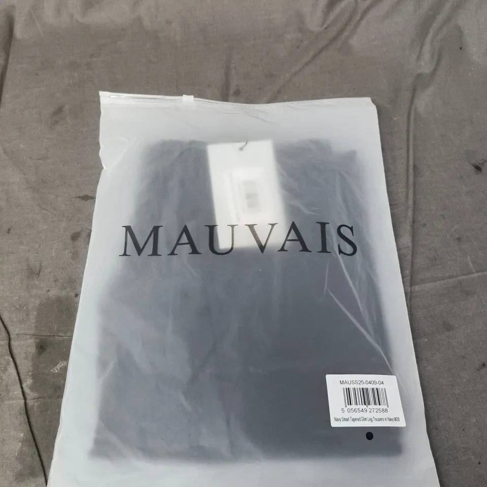 MAUVAIS NAVY SMART TAPERED SLIM LEG TROUSERS – WAIST W30
