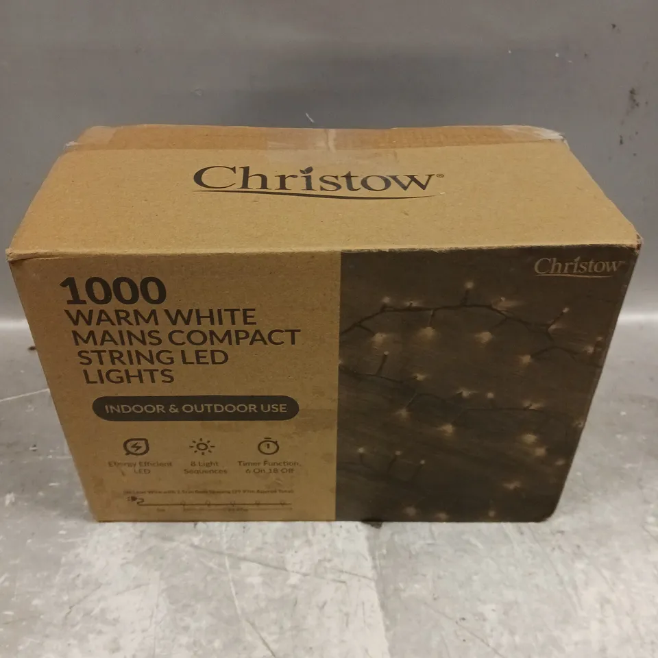 BOXED CHRISTOW 1000 WARM WHITE MAINS STRING LED LIGHTS 