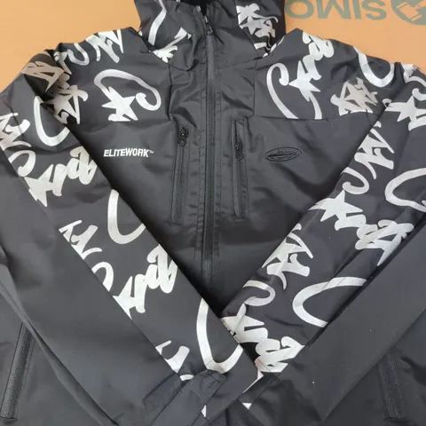CORTEIZ ELITEWORK BLACK HOODED SHELL JACKET - SIZE M 