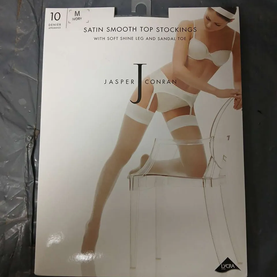 APPROXIMATELY 200 JASPER CONRAD SATIN SMOOTH TOP STOCKINGS IN IVORY - MEDIUM