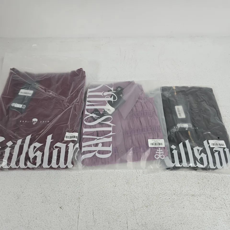 LOT OF APPROXIMATELY 48 BRAND NEW KILLSTAR CLOTHING ITEMS TO INCLUDE FALLEN LIGHT TOPS, DREADMIRE CORSET TOP AND ELDRITCH TOP - VARIOUS SIZES