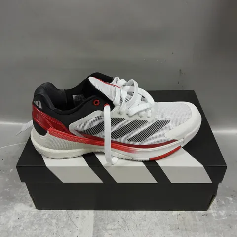 BOXED PAIR OF ADIDAS CRAZYQUICK BOOST PADEL SHOES IN WHITE/RED/BLACK SIZE MENS UK 5