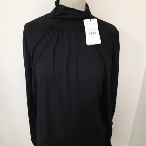 WHISTLES HIGH NECK RUCHED SLEEVE TOP IN BLACK - UK 12