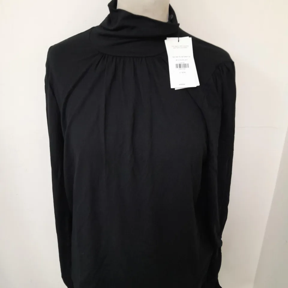 WHISTLES HIGH NECK RUCHED SLEEVE TOP IN BLACK - UK 12
