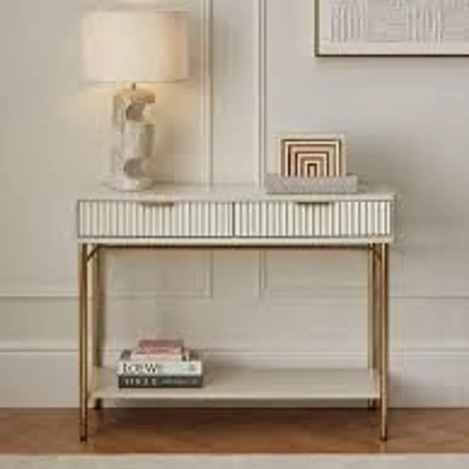 BOXED CORA CONSOLE TABLE - IVORY/BRASS (1 BOX)