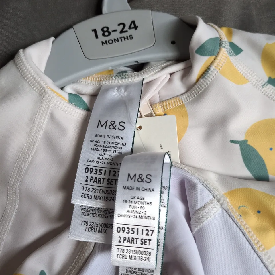 M&S LEMON PRINT 2-PIECE BABY ROMPER SET 18-24 MONTHS