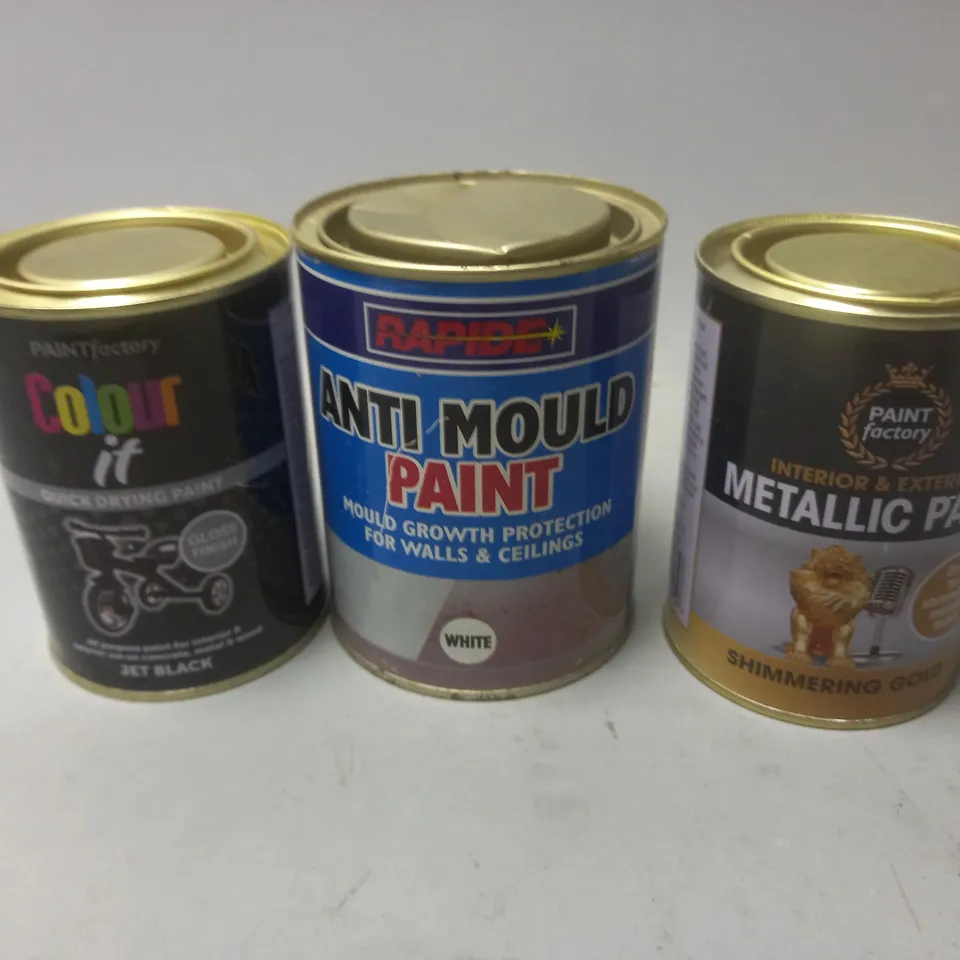 MEDIUM BOX OF ASSORTED TINS OF PAINT TO INCLUDE PAINT FACTORY AND RAPIDE - COLLECTION ONLY 