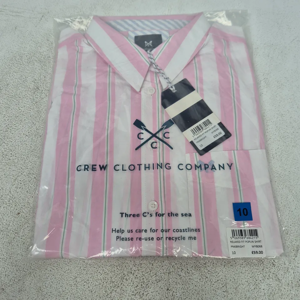 BAGGED CREW CLOTHING COMPANY RELAXED FIT POPLIN SHIRT IN PINKBRIGHT - SIZE 10