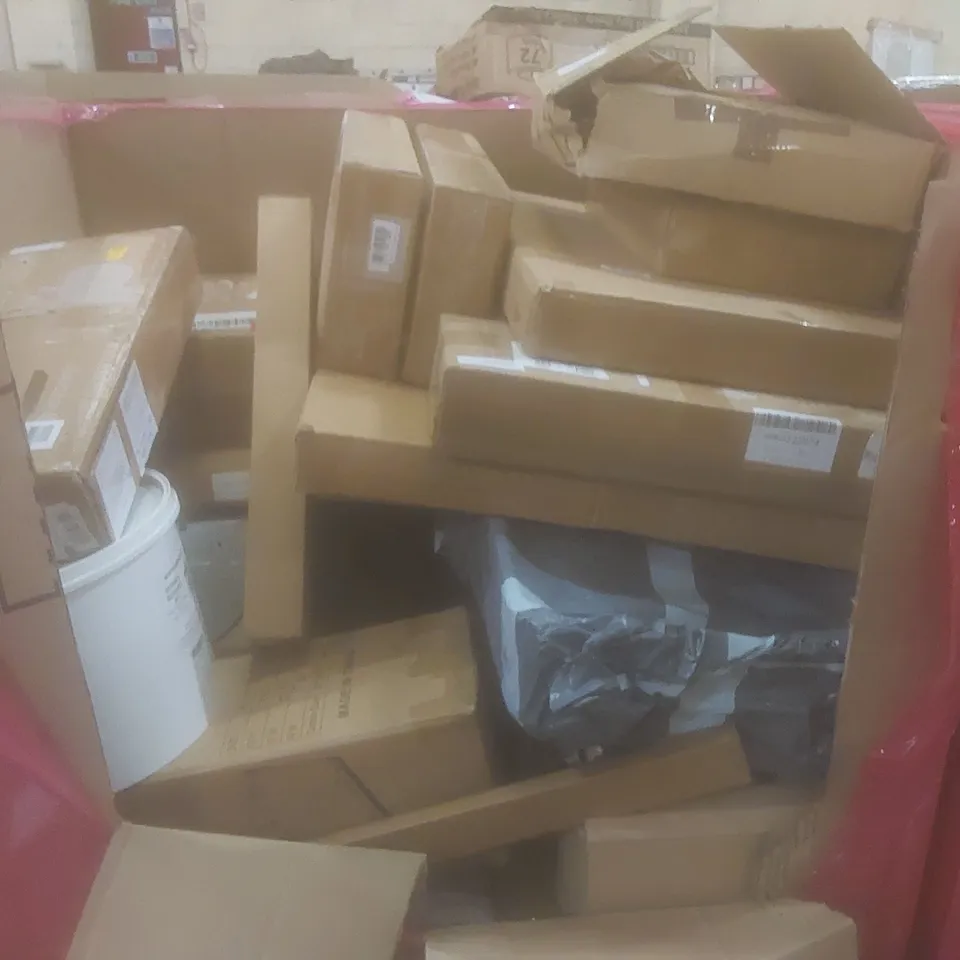 PALLET OF ASSORTED HOUSEHOLD ITEMS AND CONSUMER PRODUCTS TO INCLUDE; FOLDING PLAYMATE, PLAYPENS, AIR COOLER, BOXED FURNITURE ETC 