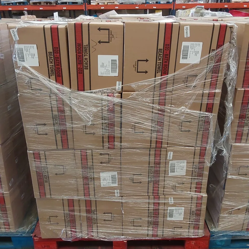 PALLET TO CONTAIN APPROX 48 BOXES OF BRAND NEW UNION JACK BEACH TOWELS - 9 TOWELS PER BOX // SIZE: APPROX 71 X 152cm // COMBINED RRP £2,376.00