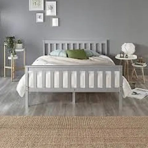 BOXED ASPIRE ATLANTIC WOOD BED FRAME IN GREY, SIZE KING (1 BOX)