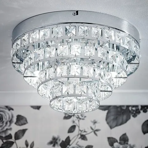 BOXED MILO LIGHTING MODERN FLUSH CEILING LIGHT FITTING, CRYSTAL JEWEL CHROME