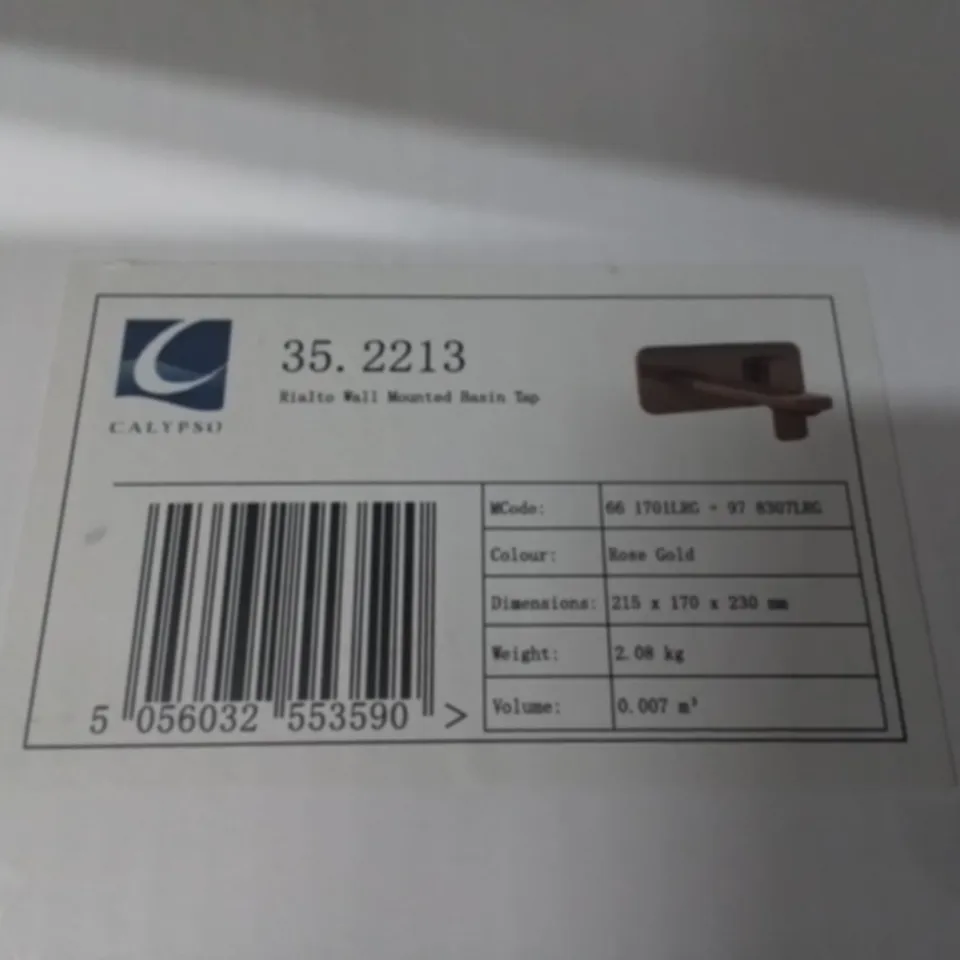 BOXED AS NEW CALYPSO RIALTO WALL MOUNTED BASIN TAP IN ROSE GOLD 
