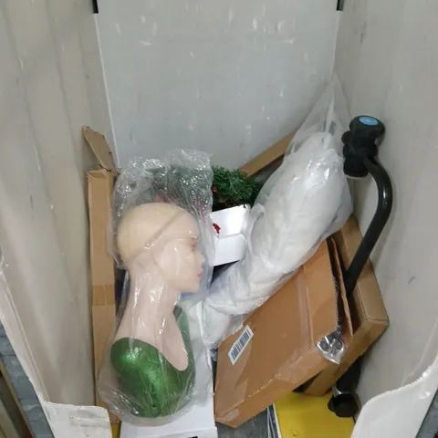 CAGE OF 10 ASSORTED HOUSEHOLD ITEMS INCLUDING HOTEL PILLOW , TOILET BRUSH AND LARGE PACK OF TOILET ROLL